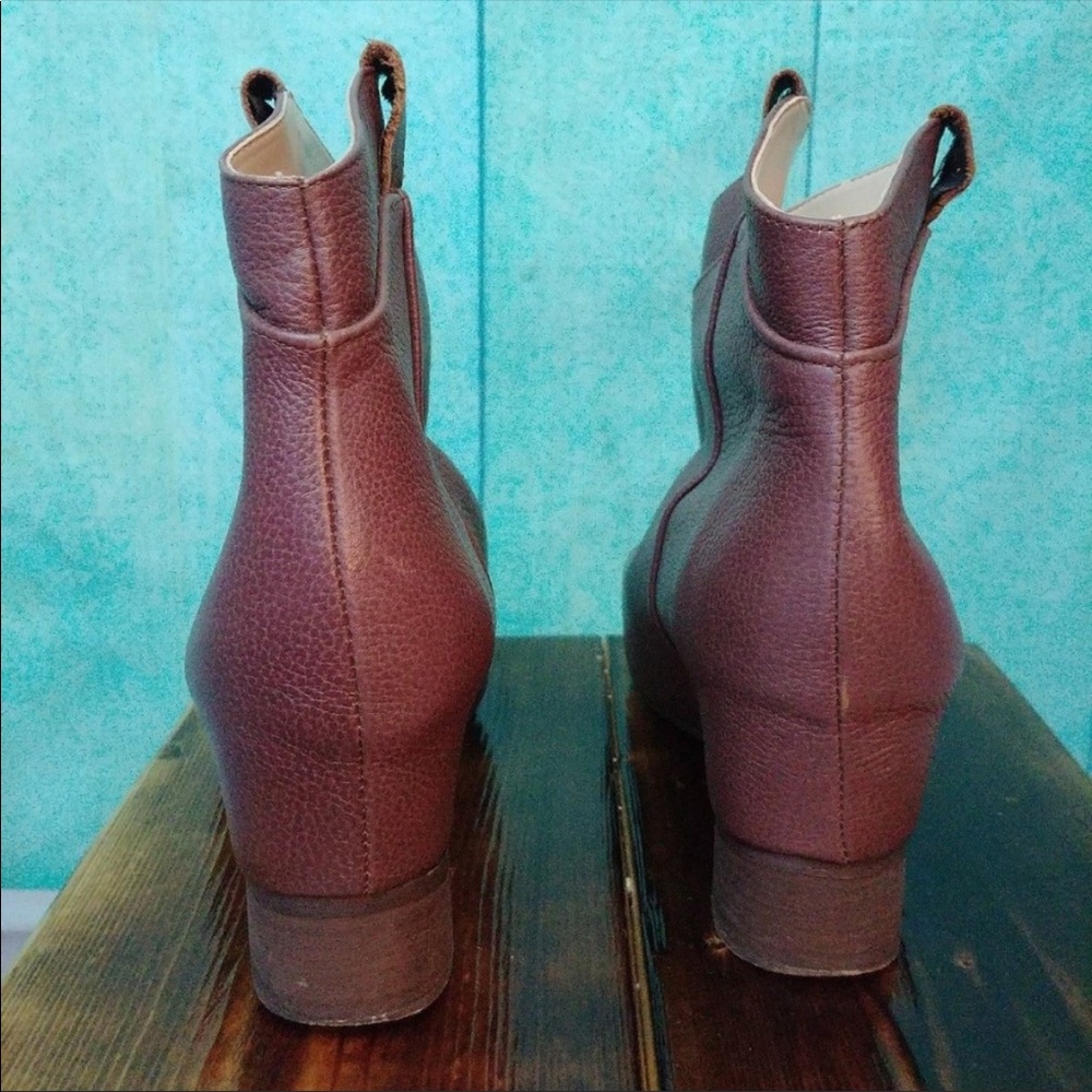 Zara western style brown leather heeled booties pull on pointed toe ankle boots - Picture 5 of 8